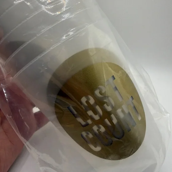 Set of 10 "Lost Count" Reusable Hard Plastic Birthday Party Cups – Frosted Gold - Picture 2 of 2